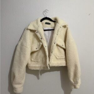 Cropped Cream Teddy Sherpa Jacket - Women's Cozy Layer
